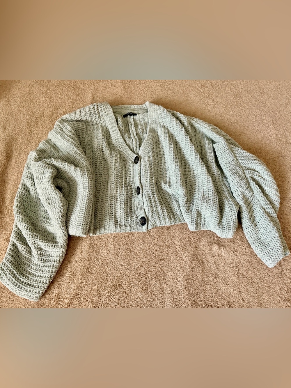 Cropped Knit Cardigan - Sage Green